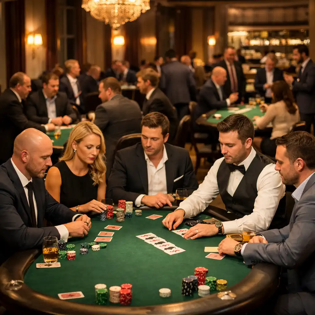 Wieczór pokerowy dla firmy technologicznej w eleganckiej sali